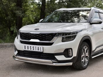 16 399 р. Защита переднего бампера (2 трубы Ø63 и 75х42 мм, нержавейка) Russtal KIA Seltos (2019-2025)  с доставкой в г. Майкоп. Увеличить фотографию 2