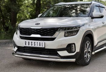 17 449 р. Защита переднего бампера (Ø 63 мм, нержавейка) SLITKOFF KIA Seltos (2019-2025)  с доставкой в г. Майкоп. Увеличить фотографию 2