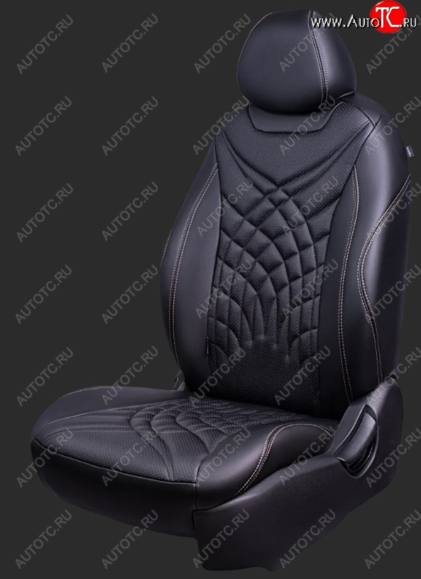 21 349 р. Чехлы для сидений Lord Autofashion Байрон ЖУК (экокожа, спинка 60/40, 3 Г-образных подголовника)  KIA Seltos (2019-2025) (Черный, вставка черная, строчка бежевая)  с доставкой в г. Майкоп