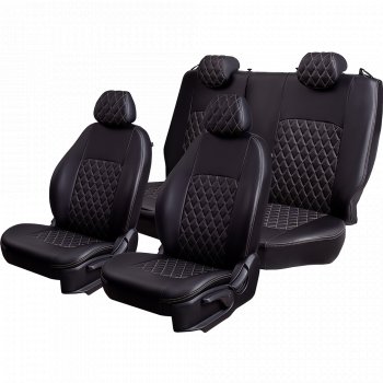 9 449 р. Чехлы для сидений Lord Autofashion Турин Ромб (экокожа, спинка 60/40, 3 Г-образных подголовника)  KIA Seltos (2019-2025) (Черный, вставка черная, строчка бежевая)  с доставкой в г. Майкоп. Увеличить фотографию 2