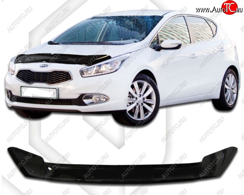 1 999 р. Дефлектор капота CA-Plastiс  KIA Ceed  2 JD (2012-2015) дорестайлинг, хэтчбэк (Classic черный, Без надписи)  с доставкой в г. Майкоп
