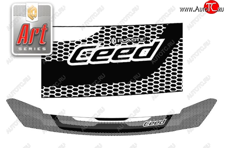 2 199 р. Дефлектор капота CA-Plastiс  KIA Ceed  2 JD (2012-2015) дорестайлинг, хэтчбэк (Серия Art белая)  с доставкой в г. Майкоп