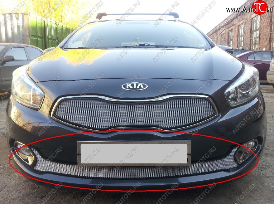 1 539 р. Нижняя защитная сетка на бампер Russtal (хром) KIA Ceed 1 ED рестайлинг, хэтчбэк 5 дв. (2010-2012)  с доставкой в г. Майкоп