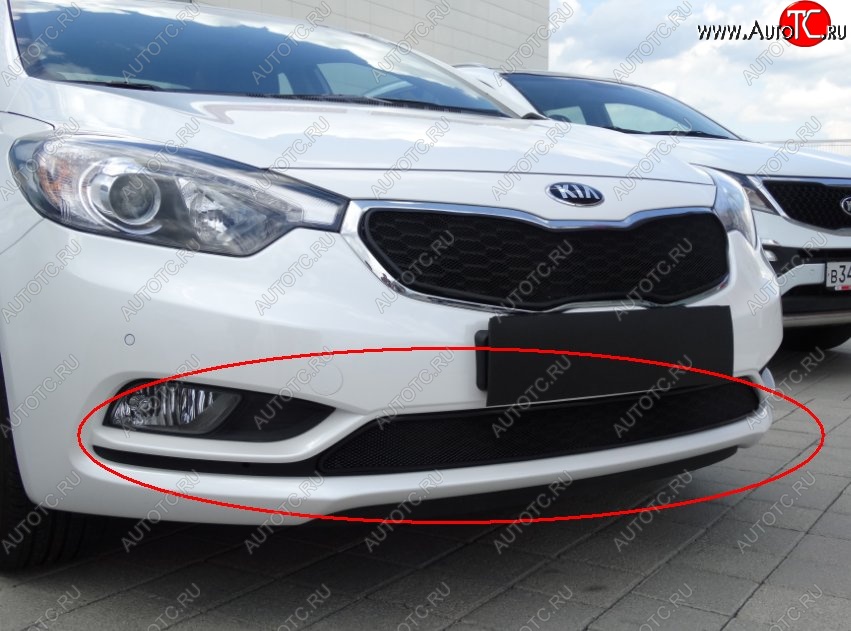 1 469 р. Нижняя защитная сетка на бампер Russtal (черная) KIA Cerato 3 YD дорестайлинг седан (2013-2016)  с доставкой в г. Майкоп
