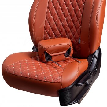10 899 р. Чехлы для сидений Lord Autofashion Байрон (экокожа) KIA Cerato 3 YD дорестайлинг седан (2013-2016) (Коричневый, вставка коричневая, строчка бежевая)  с доставкой в г. Майкоп. Увеличить фотографию 6