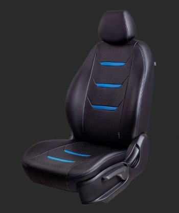 20 649 р. Чехлы для сидений Lord Autofashion Турин 2 (экокожа, спинка 40/60, 2 П- и 1 Г-образных подголовника)  KIA Cerato  3 YD (2013-2016) дорестайлинг седан (Черный, вставка черная/синяя, строчка синяя)  с доставкой в г. Майкоп. Увеличить фотографию 2