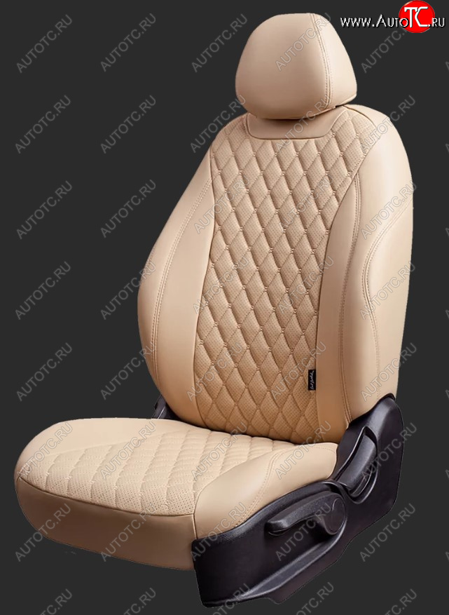 10 899 р. Чехлы для сидений Lord Autofashion Байрон (экокожа, спинка 40/60, 3 П-образных подголовника) KIA Cerato 4 BD дорестайлинг, хэтчбэк (2018-2021) (Бежевый, вставка бежевая, строчка бежевая)  с доставкой в г. Майкоп