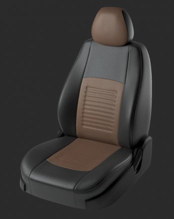 Чехлы для сидений Lord Autofashion Турин (экокожа, спинка 40/60, 3 П-образных подголовника) KIA Cerato 4 BD дорестайлинг, хэтчбэк (2018-2021) (Черный, вставка коричневая)
