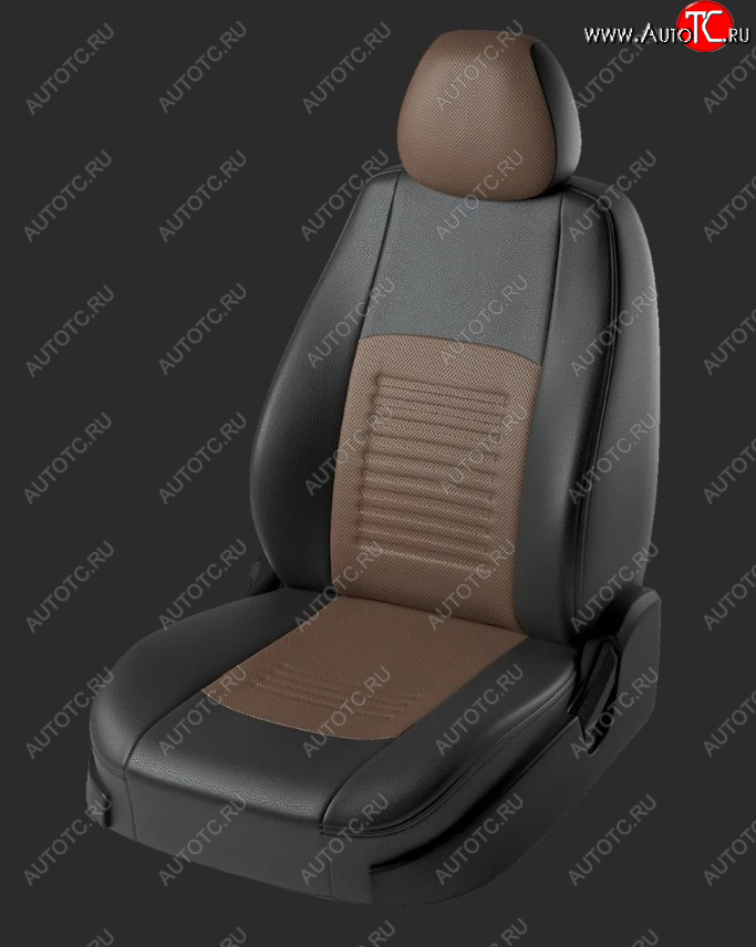 9 449 р. Чехлы для сидений Lord Autofashion Турин (экокожа, спинка 40/60, 3 П-образных подголовника) KIA Cerato 4 BD дорестайлинг седан (2018-2021) (Черный, вставка коричневая)  с доставкой в г. Майкоп