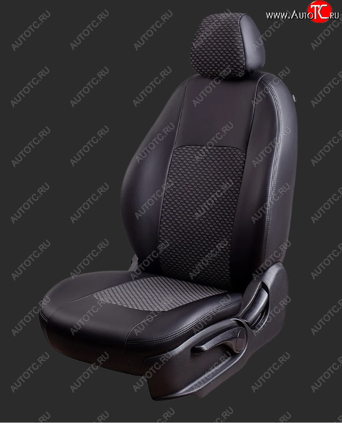 5 499 р. Чехлы для сидений Lord Autofashion Турин (экокожа/жаккард, спинка 40/60, 3 П-образных подголовника) KIA Cerato 4 BD дорестайлинг, хэтчбэк (2018-2021) (Черный, вставка жаккард Чёрный Люкс-94)  с доставкой в г. Майкоп