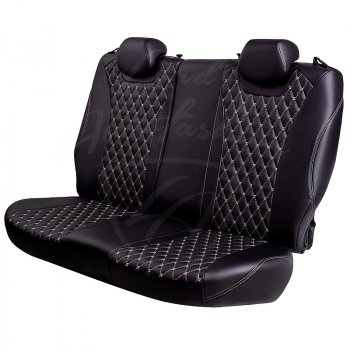 19 649 р. Чехлы для сидений (комплектация Comfort) Lord Autofashion Байрон (экокожа, раздельная спинка, 2 Г-образных подголовника) KIA Cerato 2 TD седан (2008-2013) (Черный, вставка черная, строчка бежевая)  с доставкой в г. Майкоп. Увеличить фотографию 2