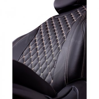 19 649 р. Чехлы для сидений (комплектация Comfort) Lord Autofashion Байрон (экокожа, раздельная спинка, 2 Г-образных подголовника) KIA Cerato 2 TD седан (2008-2013) (Черный, вставка черная, строчка бежевая)  с доставкой в г. Майкоп. Увеличить фотографию 3