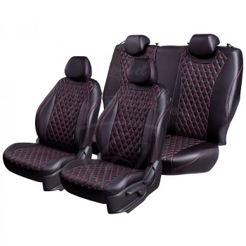 19 649 р. Чехлы для сидений (комплектация Comfort) Lord Autofashion Байрон (экокожа) KIA Cerato 2 TD седан (2008-2013) (Черный, вставка черная, строчка красная)  с доставкой в г. Майкоп. Увеличить фотографию 4