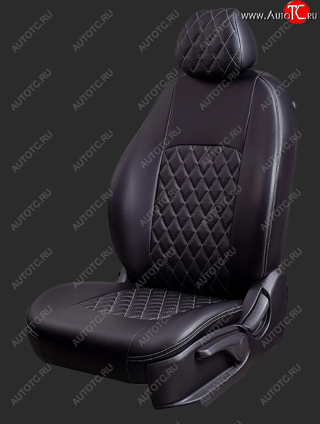 9 449 р. Чехлы для сидений Lord Autofashion Турин Ромб (экокожа, спинка 40/60, 2 Г-образных подголовника) KIA Cerato 2 TD седан (2008-2013) (Черный, вставка черная, строчка серая)  с доставкой в г. Майкоп