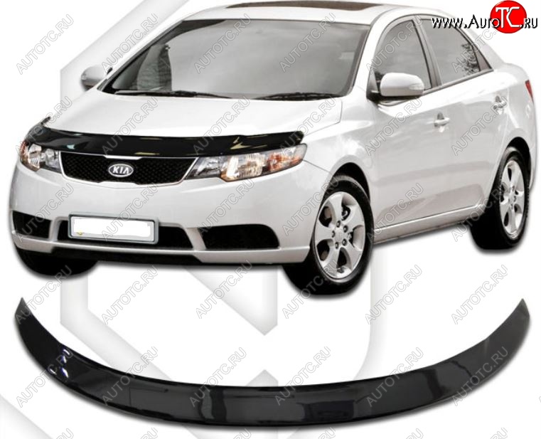 2 159 р. Дефлектор капота CA-Plastiс  KIA Forte ( седан,  хэтчбек) (2008-2013) (серия Classic черный, Без надписи)  с доставкой в г. Майкоп
