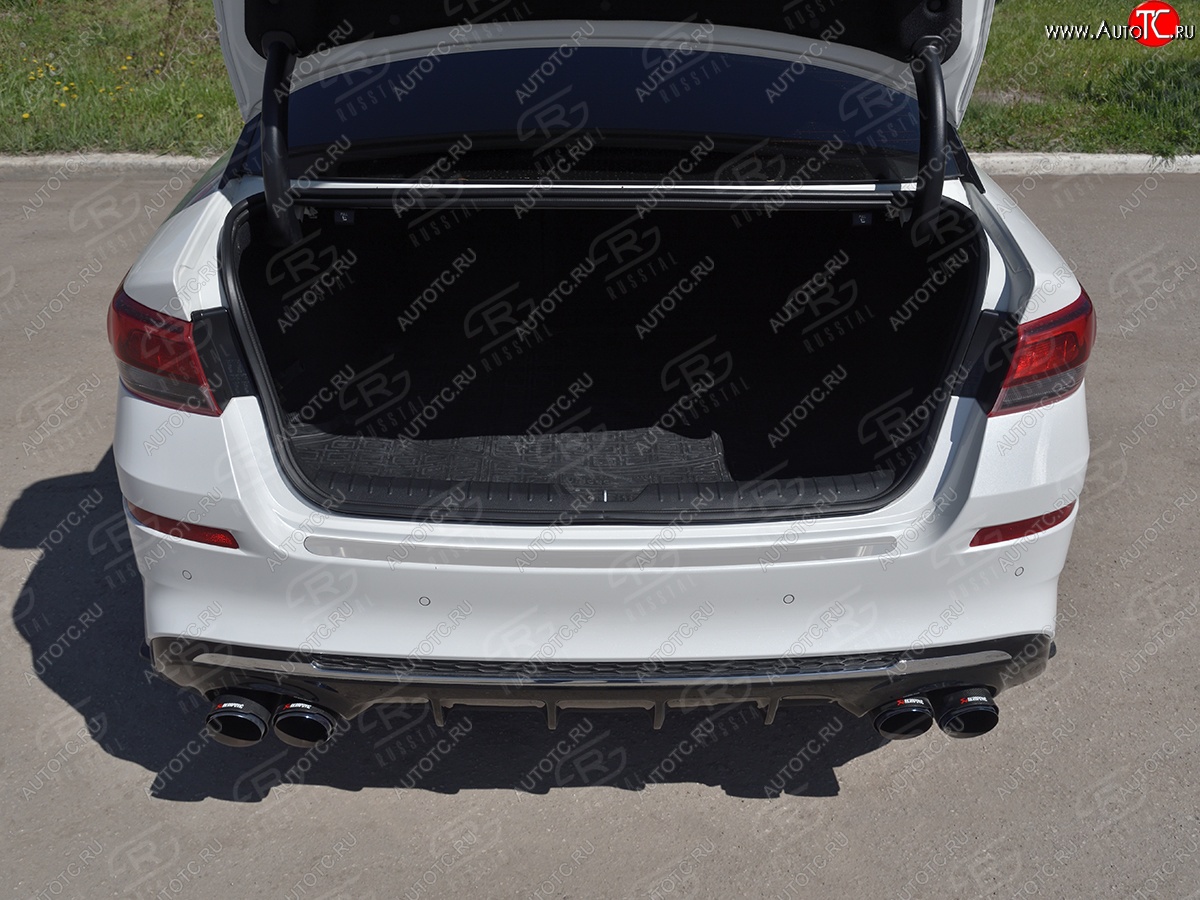 1 479 р. Защитная накладка заднего бампера Russtal KIA Optima JF седан рестайлинг (2018-2020) (Нержавейка полированная)  с доставкой в г. Майкоп