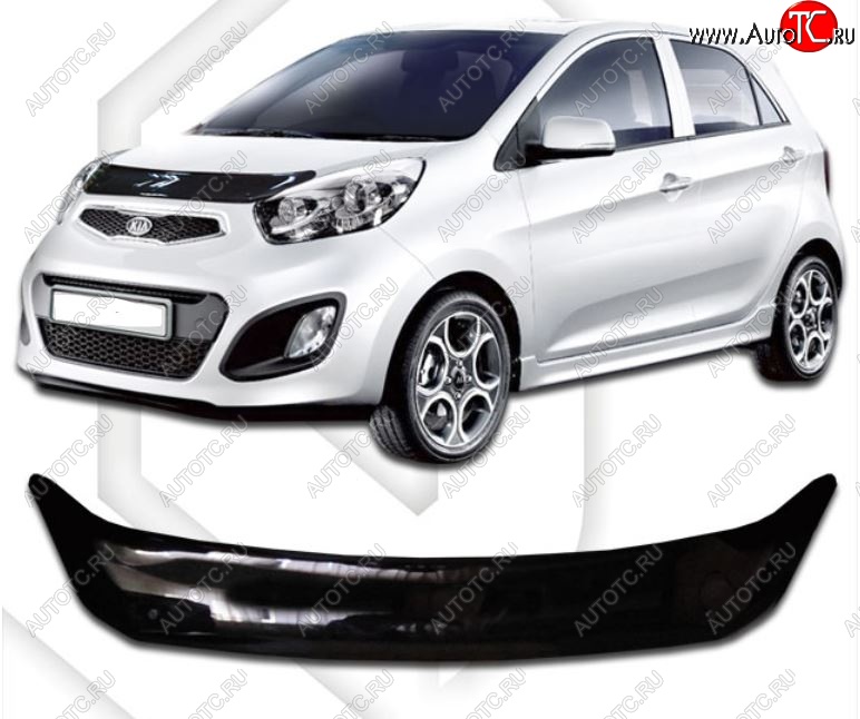 1 839 р. Дефлектор капота CA-Plastic KIA Picanto 2 TA хэтчбэк 5 дв. дорестайлинг (2011-2015) (Classic черный, Без надписи)  с доставкой в г. Майкоп