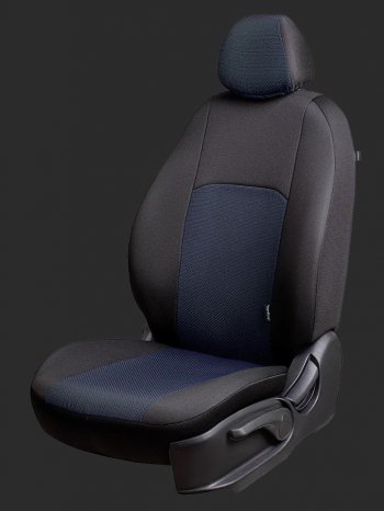 Чехлы для сидений Lord Autofashion Дублин (жаккард, спинка и сиденье 60/40, 3 Г-образных подголовника) KIA Rio 2 JB дорестайлинг седан (2005-2009) (Черный, Ёж синий)
