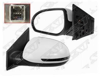 Левое зеркало заднего вида SAT (обогрев, поворот, 6 контактов) KIA Rio 3 QB дорестайлинг седан (2011-2015)