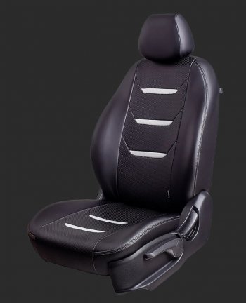 Чехлы для сидений Lord Autofashion Турин 2 (экокожа, спинка 60/40, 2 Г-образных подголовника) KIA Rio  3 QB (2011-2017) дорестайлинг седан, рестайлинг седан (Черный, вставка черная/белая, строчка белая)