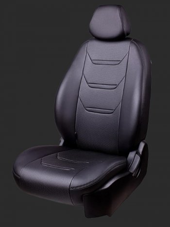 Чехлы для сидений Lord Autofashion Турин 2 (экокожа, спинка 60/40, 2 Г-образных подголовника) KIA Rio  3 QB (2011-2017) дорестайлинг седан, рестайлинг седан (Черный, вставка черная/черная, строчка черная)