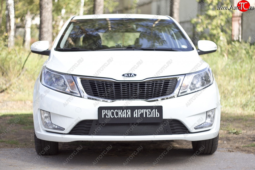1 799 р. Защитная сетка решетки переднего бампера РА KIA Rio 3 QB хэтчбек 5 дв. дорестайлинг (2011-2015)  с доставкой в г. Майкоп