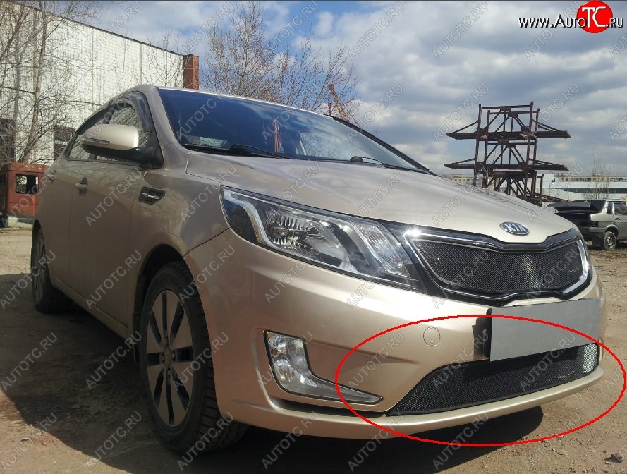 2 199 р. Нижняя защитная сетка на бампер Russtal (черная) KIA Rio 3 QB хэтчбек 5 дв. дорестайлинг (2011-2015)  с доставкой в г. Майкоп