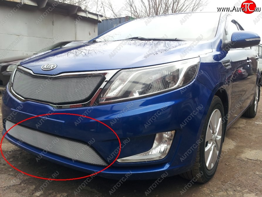 1 599 р. Нижняя защитная сетка на бампер Russtal (хром) KIA Rio 3 QB хэтчбек 5 дв. дорестайлинг (2011-2015)  с доставкой в г. Майкоп