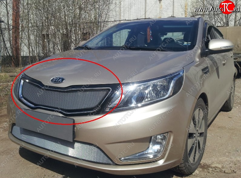 1 599 р. Сетка в решетку радиатора (к-я Premium) Russtal KIA Rio 3 QB дорестайлинг седан (2011-2015) (хром)  с доставкой в г. Майкоп