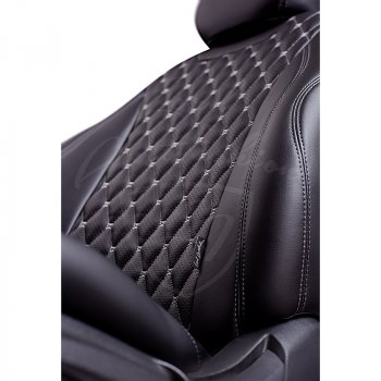 13 949 р. Чехлы для сидений Lord Autofashion Байрон (экокожа, раздельная спинка, 3 Г-образных подголовника)  KIA Rio ( X-line,  X) (2017-2025) рестайлинг (Черный, вставка черная, строчка серая)  с доставкой в г. Майкоп. Увеличить фотографию 2