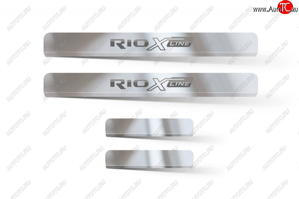 2 399 р. Пороги накладки дверей Petroil Tuning KIA Rio X рестайлинг (2020-2025) (Нержавейка полированная с надписью)  с доставкой в г. Майкоп