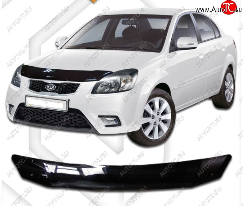 1 839 р. Дефлектор капота CA-Plastiс KIA Rio 2 JB дорестайлинг, хэтчбэк 5 дв. (2005-2009) (Classic черный, Без надписи)  с доставкой в г. Майкоп