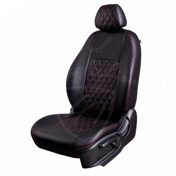 Чехлы для сидений Lord Autofashion Турин Ромб (экокожа) KIA Rio 2 JB дорестайлинг седан (2005-2009) (Черный, вставка черная, строчка красная)