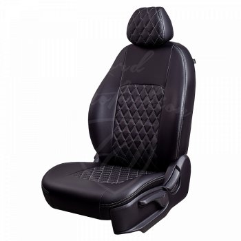 Чехлы для сидений Lord Autofashion Турин Ромб (экокожа) KIA Rio 2 JB дорестайлинг седан (2005-2009) (Черный, вставка черная, строчка серая)