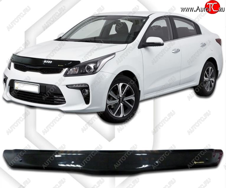 2 099 р. Дефлектор капота CA-Plastiс KIA Rio 4 FB дорестайлинг седан (2016-2020) (Classic черный, Без надписи)  с доставкой в г. Майкоп