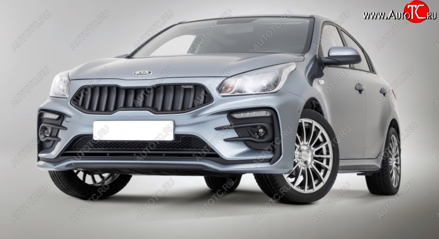 18 199 р. Передний бампер Kudos Original KIA Rio 4 FB дорестайлинг седан (2016-2020) (Под прямоугольные ДХО с ПТФ, Неокрашенный)  с доставкой в г. Майкоп