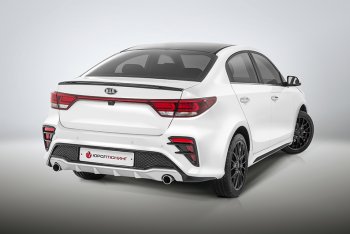 17 699 р. Задний бампер Kudos  KIA Rio  4 FB (2016-2020) дорестайлинг седан (Под парктроник и раздвоенный глушитель, Неокрашенный)  с доставкой в г. Майкоп. Увеличить фотографию 2