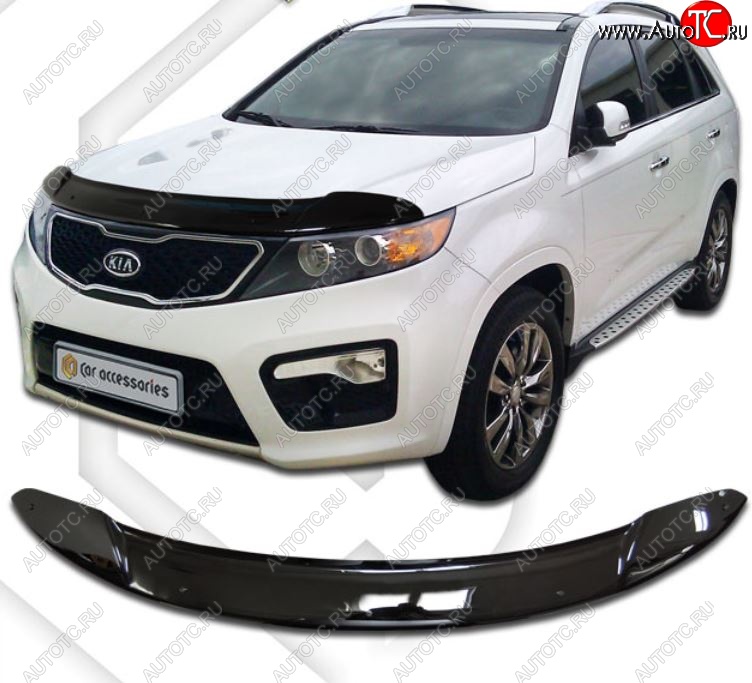 2 079 р. Дефлектор капота CA-Plastiс  KIA Sorento  XM (2009-2012) дорестайлинг (серия Classic черный, Без надписи)  с доставкой в г. Майкоп