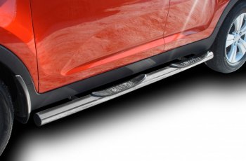 Защита порогов Slitkoff (Ø 76, с проступями) KIA Sorento  XM (2009-2012) дорестайлинг (Сталь с полимерным покрытием. Цвет: серебристый)