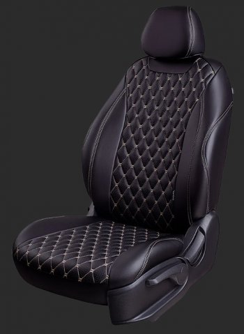 Чехлы для сидений Lord Autofashion Байрон (экокожа, спинка и сиденье 60/40, подлокотник, 3 Г-образных подголовника) KIA Sorento  XM (2009-2012) дорестайлинг (Черный, вставка черная, строчка бежевая)