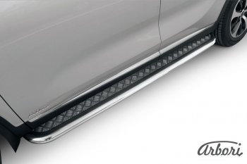 Защита штатных порогов с листом Arbori (нержавейка, алюминий, d57 mm) KIA Sorento UM/Prime дорестайлинг (2014-2018)