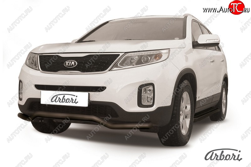 8 099 р. Защита переднего бампера Arbori (волна, черная, 1 труба d57 mm). KIA Sorento XM рестайлинг (2012-2015)  с доставкой в г. Майкоп