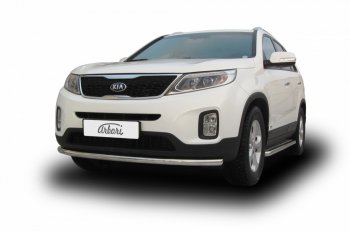 12 149 р. Защита переднего бампера Arbori (радиусная, нержавейка, 1 труба d57 mm). KIA Sorento XM рестайлинг (2012-2015)  с доставкой в г. Майкоп. Увеличить фотографию 2