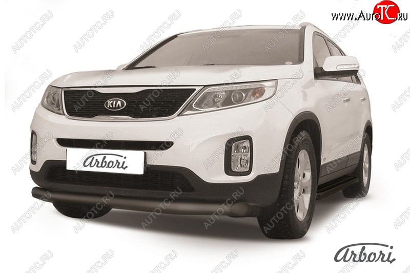 10 349 р. Защита переднего бампера Arbori (черная, 1 труба d76 mm). KIA Sorento XM рестайлинг (2012-2015)  с доставкой в г. Майкоп