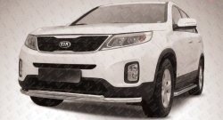 Двойная защита переднего бампера из двух труб диаметром 57 и 42 мм Slitkoff KIA Sorento  XM (2012-2015) рестайлинг
