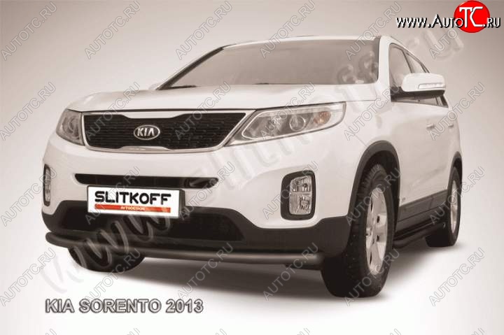 8 599 р. Защита переднего бампера из трубы d57 Slitkoff (радиусная)  KIA Sorento  XM (2012-2015) рестайлинг (Цвет: серебристый)  с доставкой в г. Майкоп
