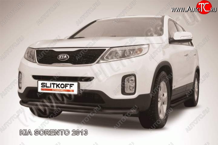 9 449 р. Защита переднего бампера из труб d57+d42 Slitkoff (двойная)  KIA Sorento  XM (2012-2015) рестайлинг (Цвет: серебристый)  с доставкой в г. Майкоп