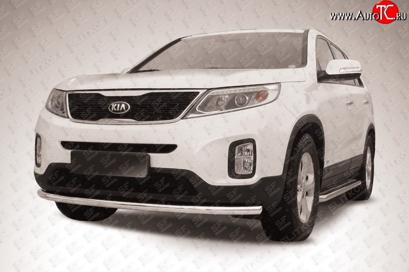 12 299 р. Одинарная защита переднего бампера из трубы диаметром 57 мм Slitkoff KIA Sorento XM рестайлинг (2012-2015) (Нержавейка, Полированная)  с доставкой в г. Майкоп