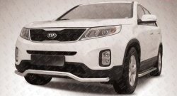 Фигурная защита переднего бампера диаметром 57 мм Slitkoff KIA Sorento  XM (2012-2015) рестайлинг