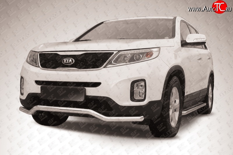 15 499 р. Фигурная защита переднего бампера диаметром 57 мм Slitkoff  KIA Sorento  XM (2012-2015) рестайлинг (Нержавейка, Полированная)  с доставкой в г. Майкоп